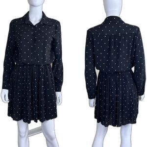 Sandro Moscoloni Women Size S Black Polka Dot Pleated Blouse Mini Dress Pullover